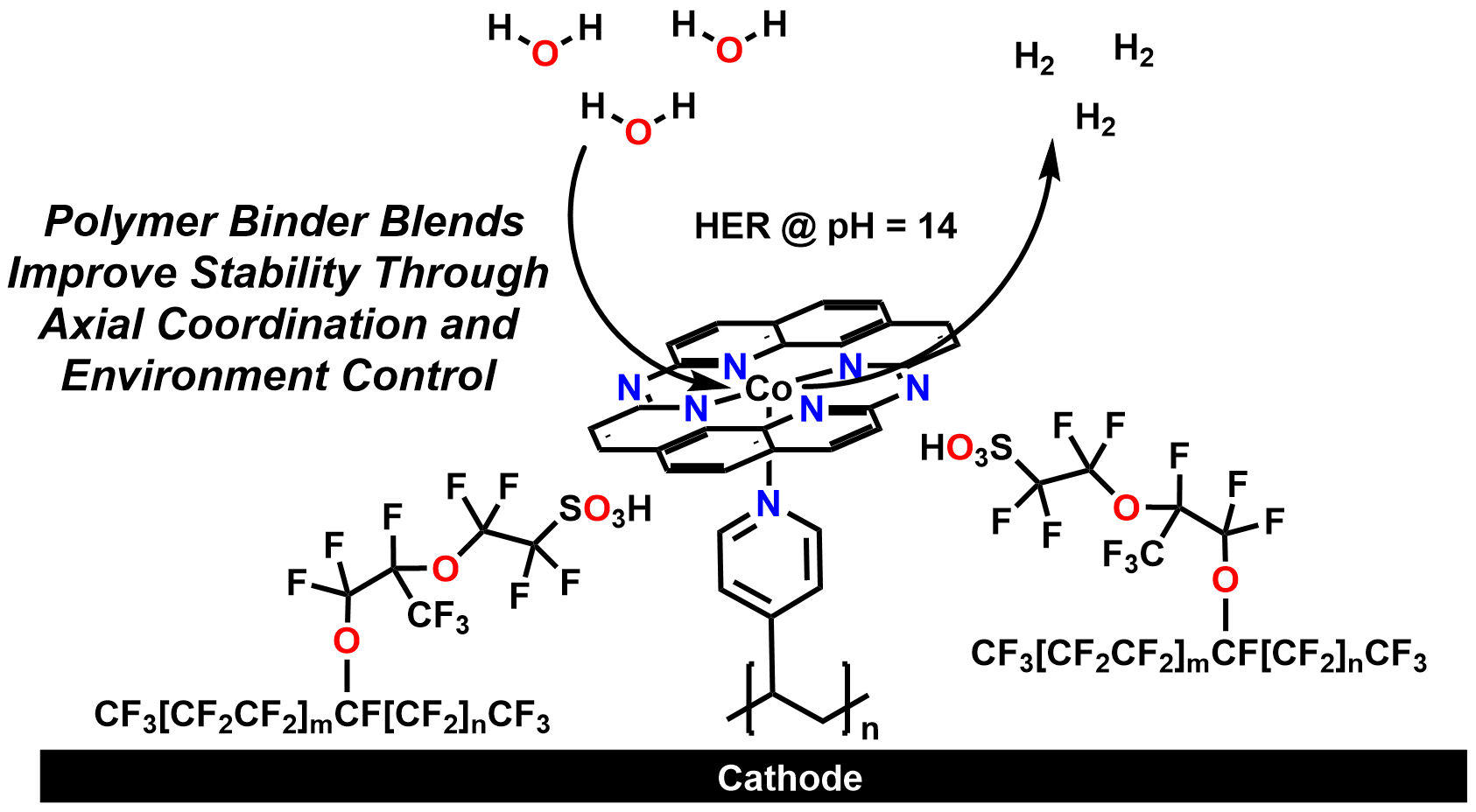 cartoon of polymer blend with cobalt catalyst